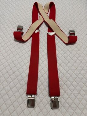 Welch Mfg Co Red & Cream Elastic Suspenders Made in USA Adjustable
